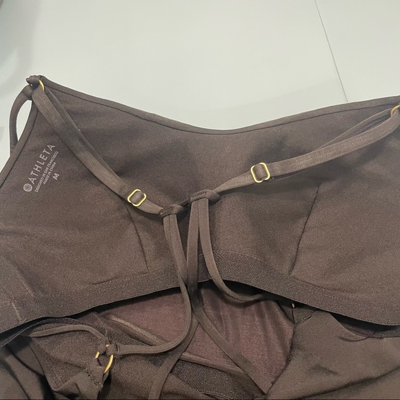 Athleta Black Tankini Top Blouse Hem Strappy Ruched Sides Medium - Picture 7 of 10